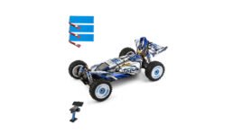 Wltoys 124017 V2 1/12 scale blue brushless 4WD RC car with aluminum alloy chassis.