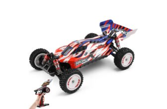 Wltoys 124008 1/12 scale red 4WD brushless RC car with 3S battery